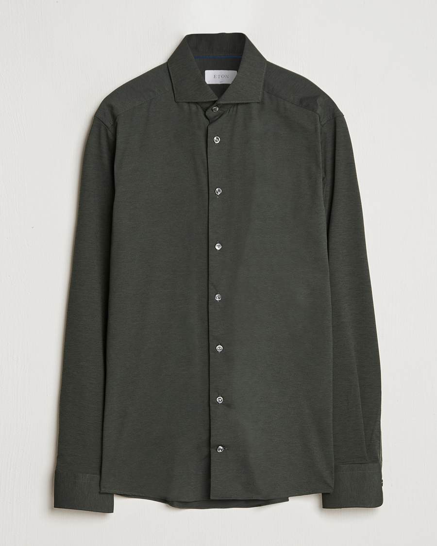 Heren | Overhemden | Eton | Slim Fit Four Way Stretch Shirt Dark Green