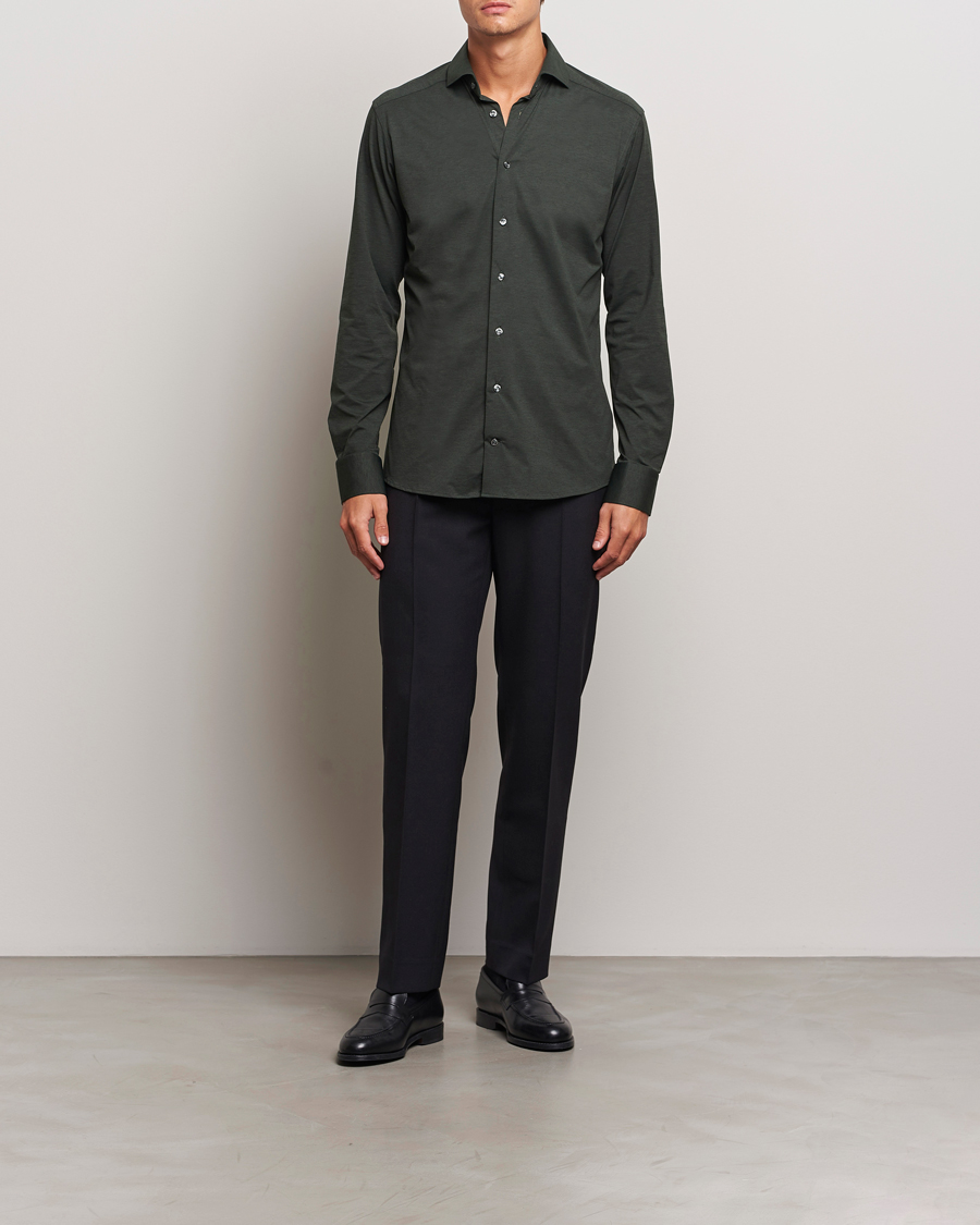Heren | Overhemden | Eton | Slim Fit Four Way Stretch Shirt Dark Green
