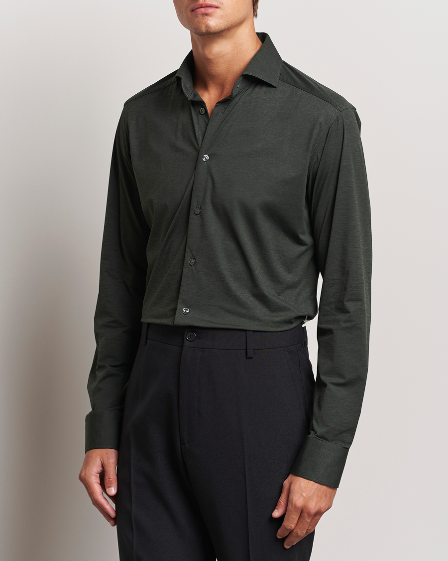 Heren | Overhemden | Eton | Slim Fit Four Way Stretch Shirt Dark Green