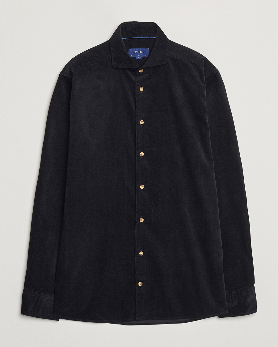 Heren | Overhemden | Eton | Slim Fit Fine Wale Corduroy Shirt Black