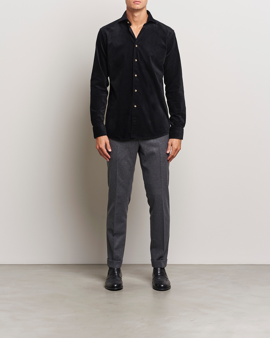 Heren | Overhemden | Eton | Slim Fit Fine Wale Corduroy Shirt Black