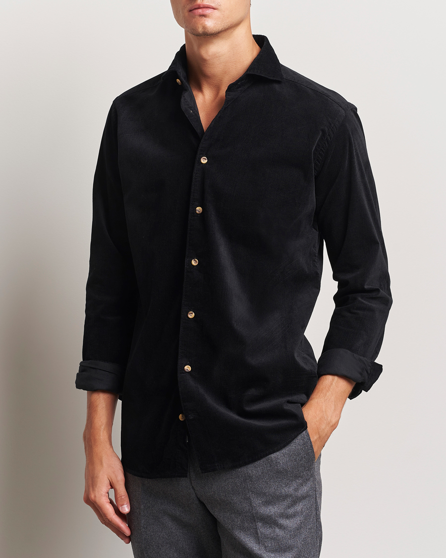 Heren | Overhemden | Eton | Slim Fit Fine Wale Corduroy Shirt Black