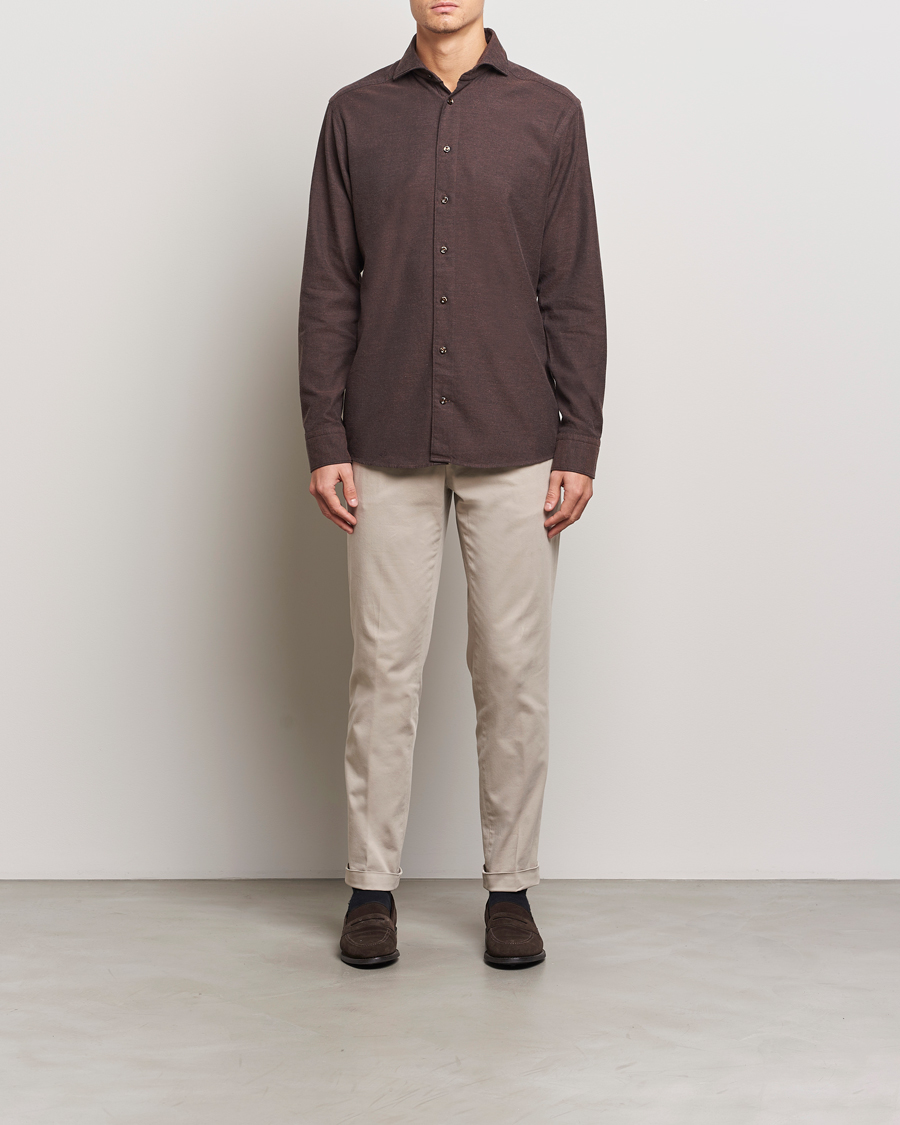 Homme | Chemises | Eton | Slim Fit Twill Flannel Shirt Dark Brown