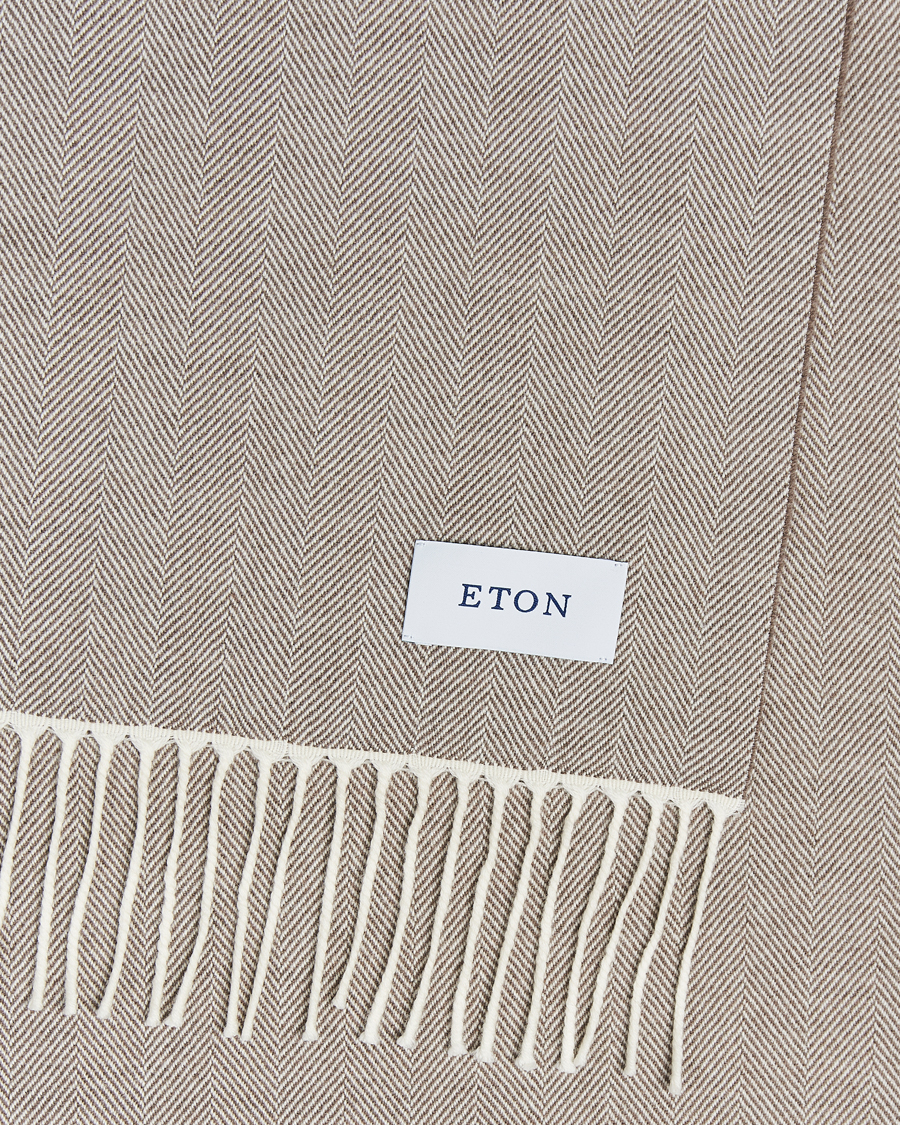 Heren | Eton Merino Wool Herringbone Scarf Beige | Eton | Merino Wool Herringbone Scarf Beige