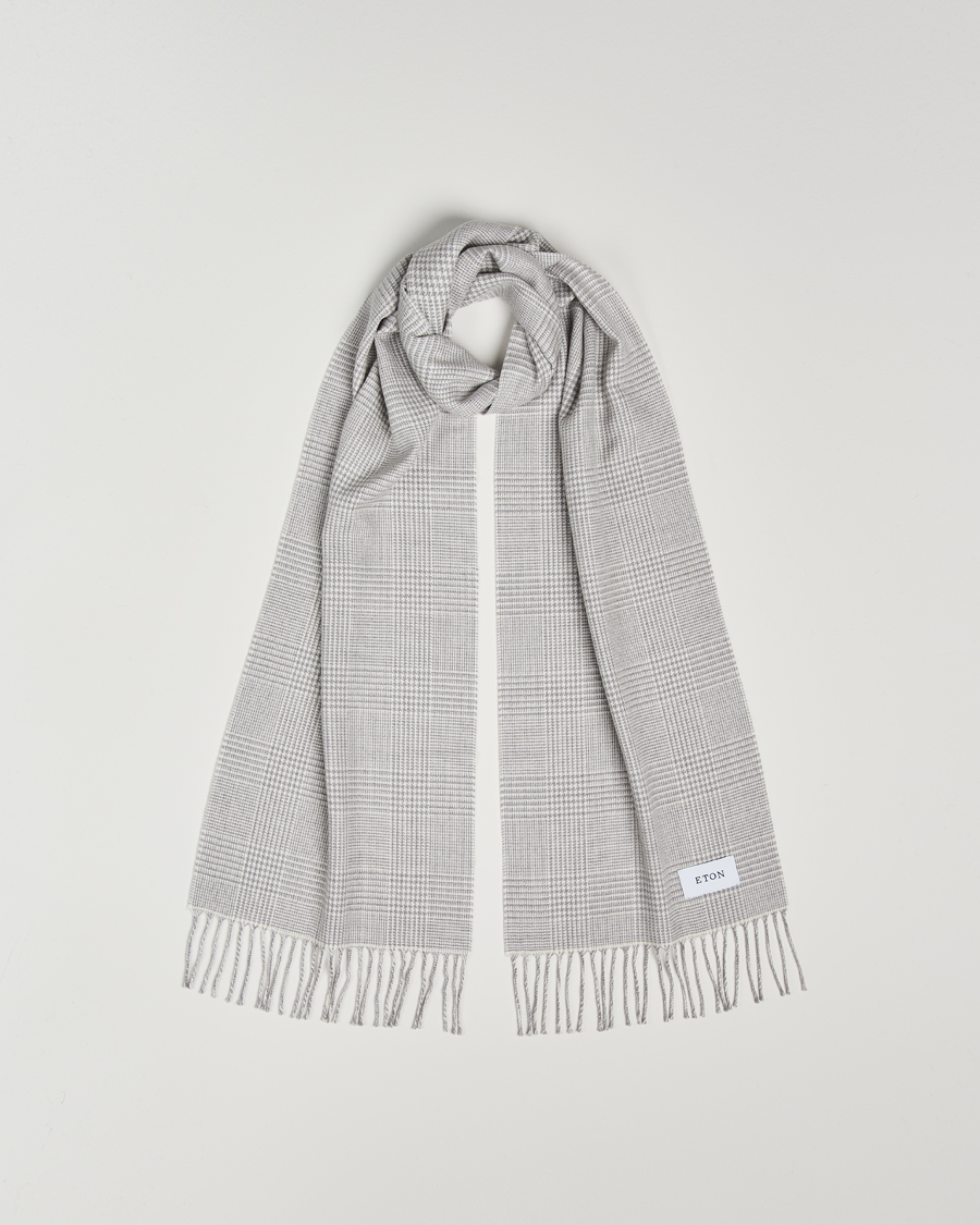 Heren | Eton Merino Wool Prince Of Wales Scarf Grey | Eton | Merino Wool Prince Of Wales Scarf Grey