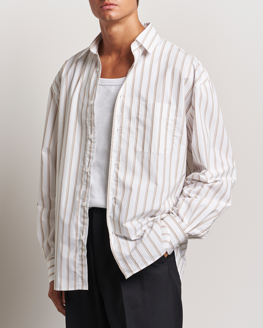 Homme | Chemises | Filippa K | Classic Relaxed Striped Shirt Light Brown/Canvas Beige