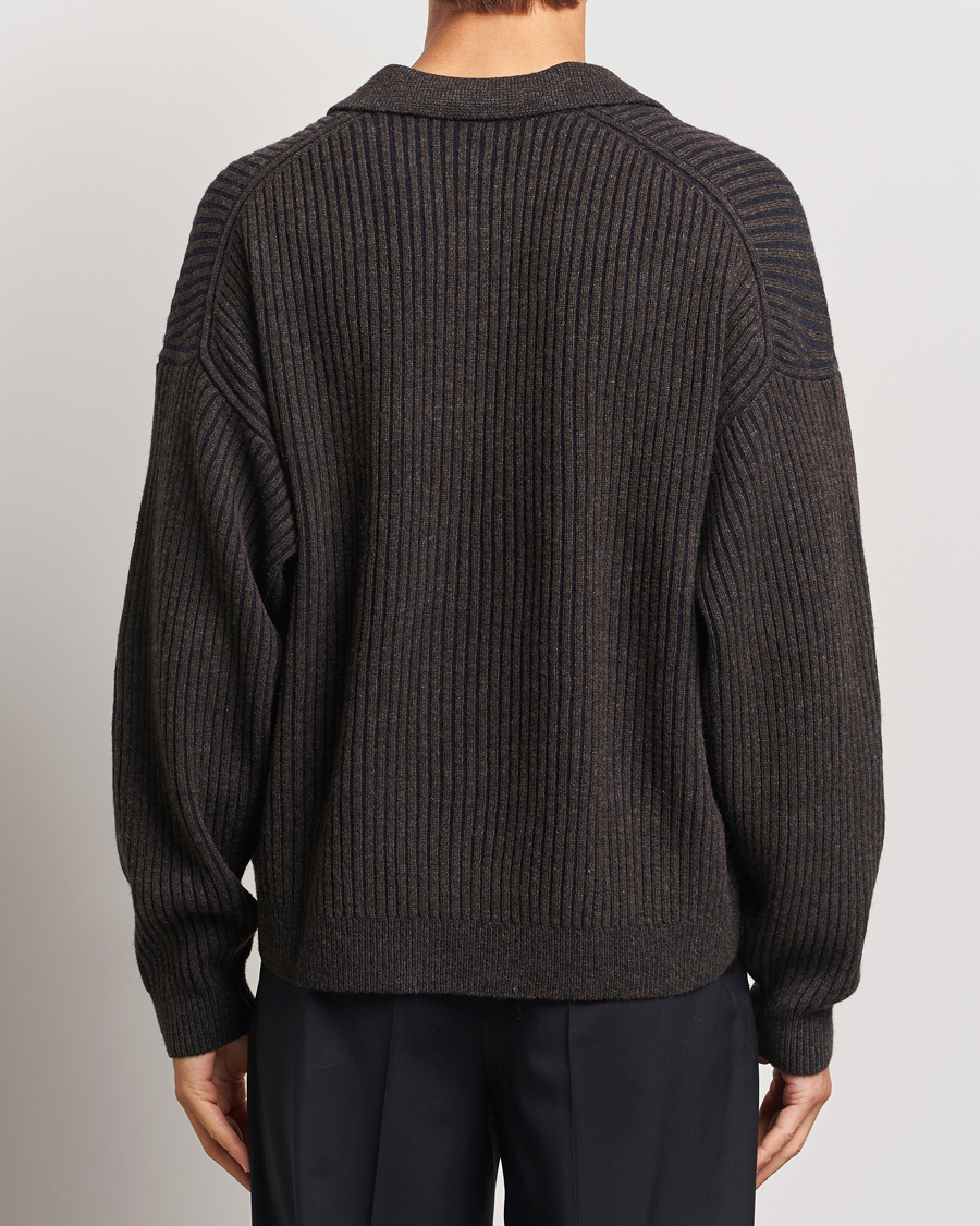 Homme | Pulls Et Tricots | Filippa K | Rib Knitted Polo Shirt Mocha/Navy