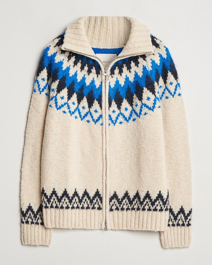 Homme | Pulls Et Tricots | Gant | Jacquard Zip Cardigan Cream