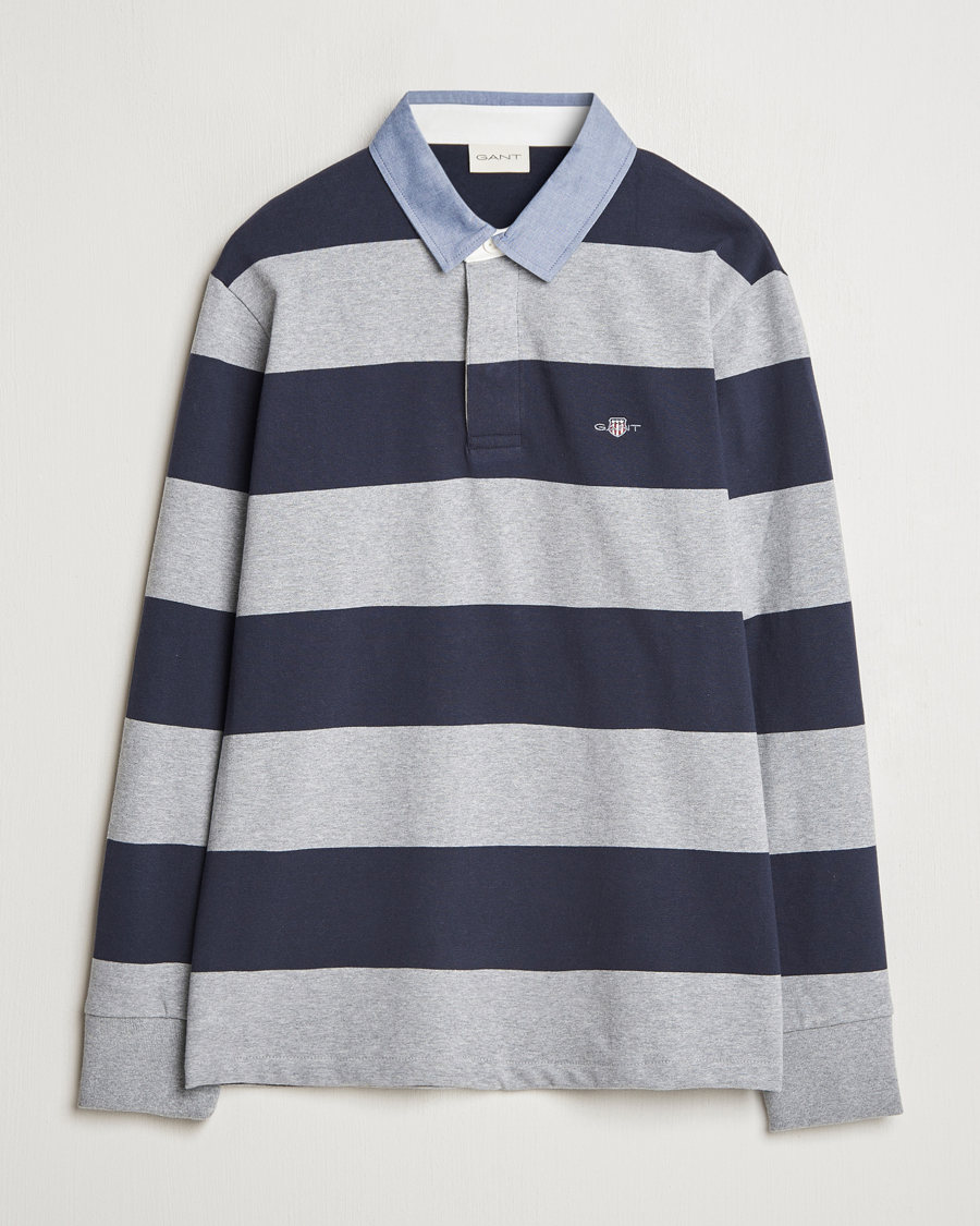 Heren | Truien | GANT | Chambray Barstriped Rugger Grey Melange