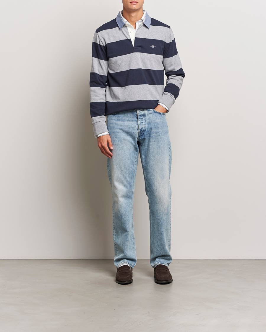 Homme | Pulls Et Tricots | Gant | Chambray Striped Heavy Rugger Grey Melange