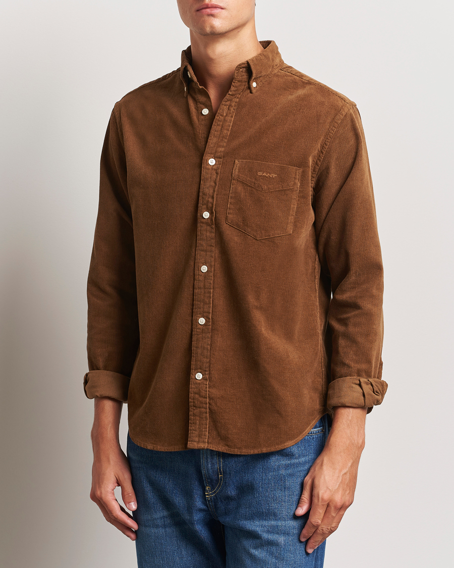 Heren | Overhemden | Gant | Regular Fit Corduroy Shirt Brown Melange