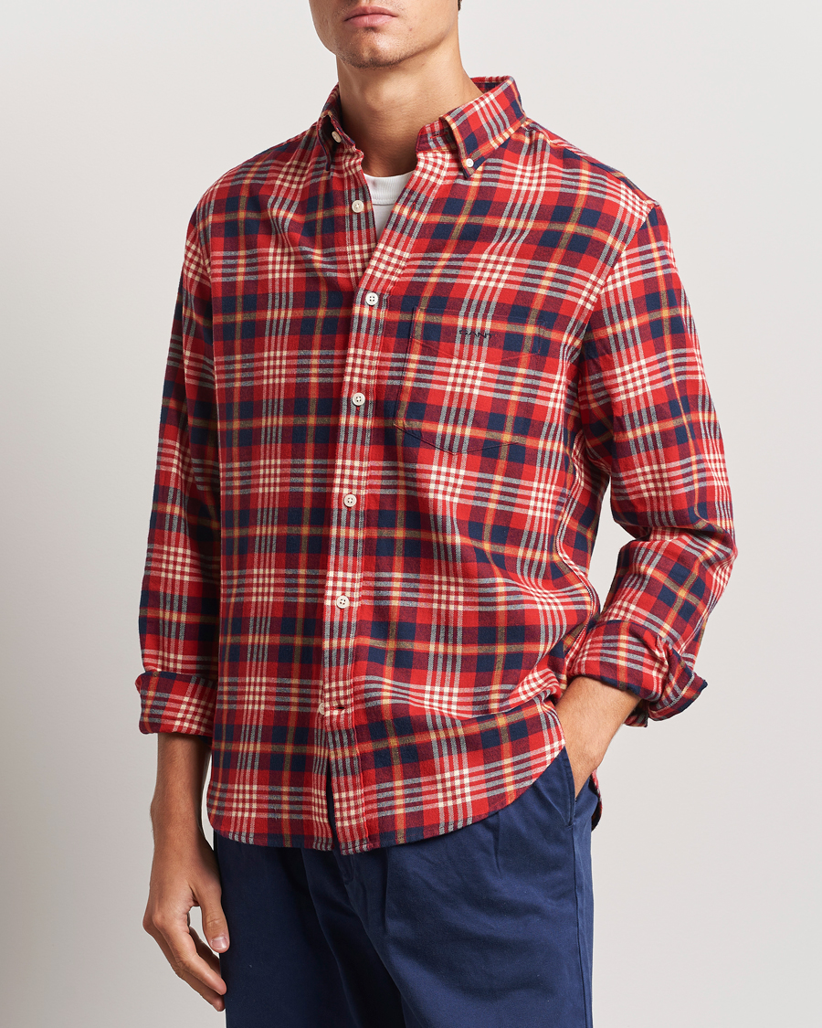 Heren | Overhemden | Gant | Regular Flannel Plaid Shirt Ruby Red