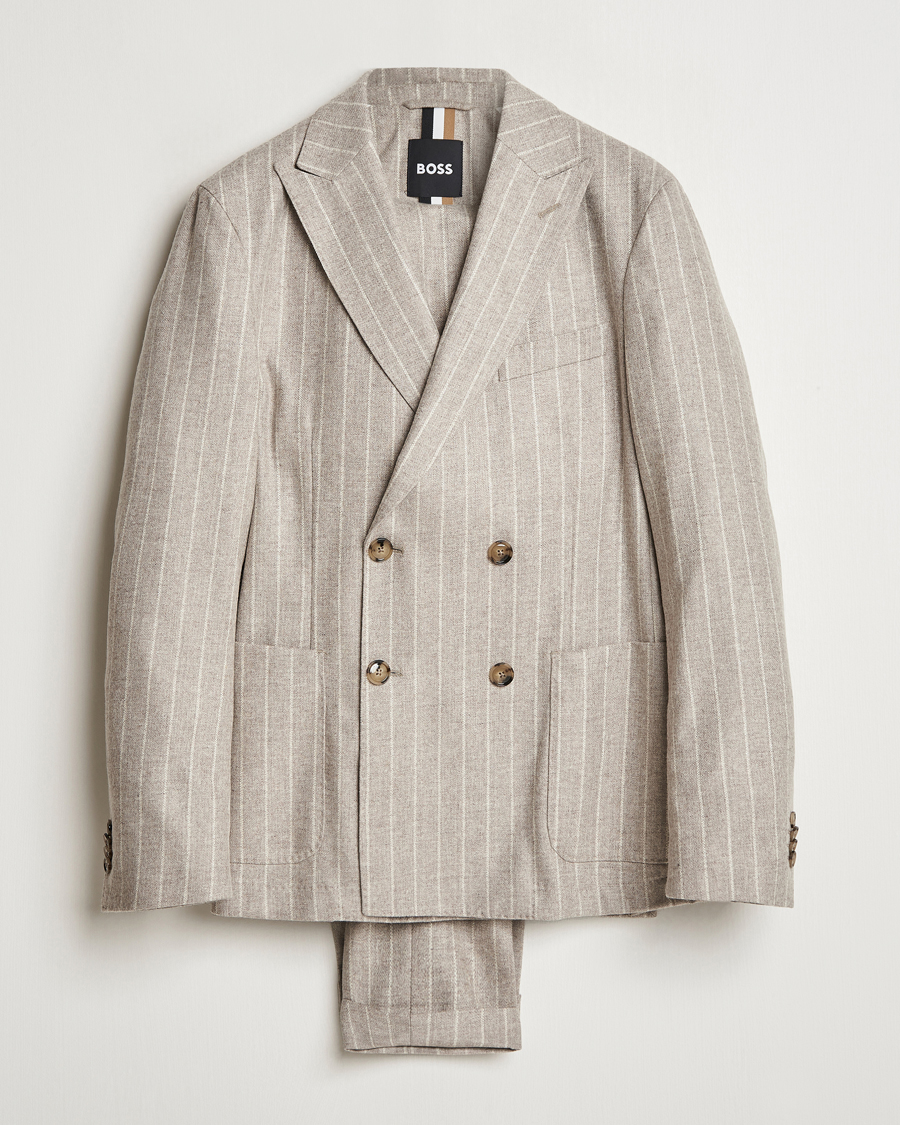 Heren | BOSS BLACK Hanry Wool Pinstriped Suit Light Beige | BOSS BLACK | Hanry Wool Pinstriped Suit Light Beige