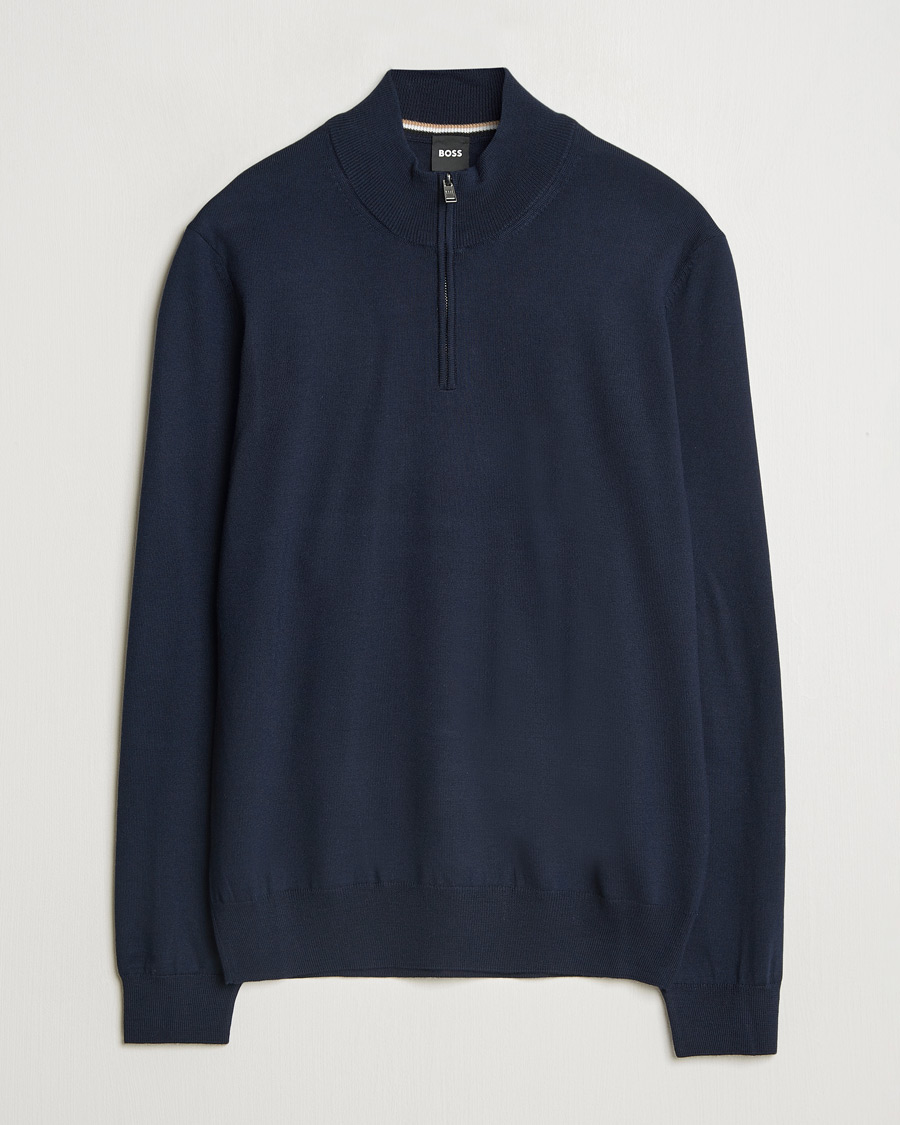 Heren | Truien | BOSS BLACK | Ebenji Merino Knitted Half Zip Dark Blue