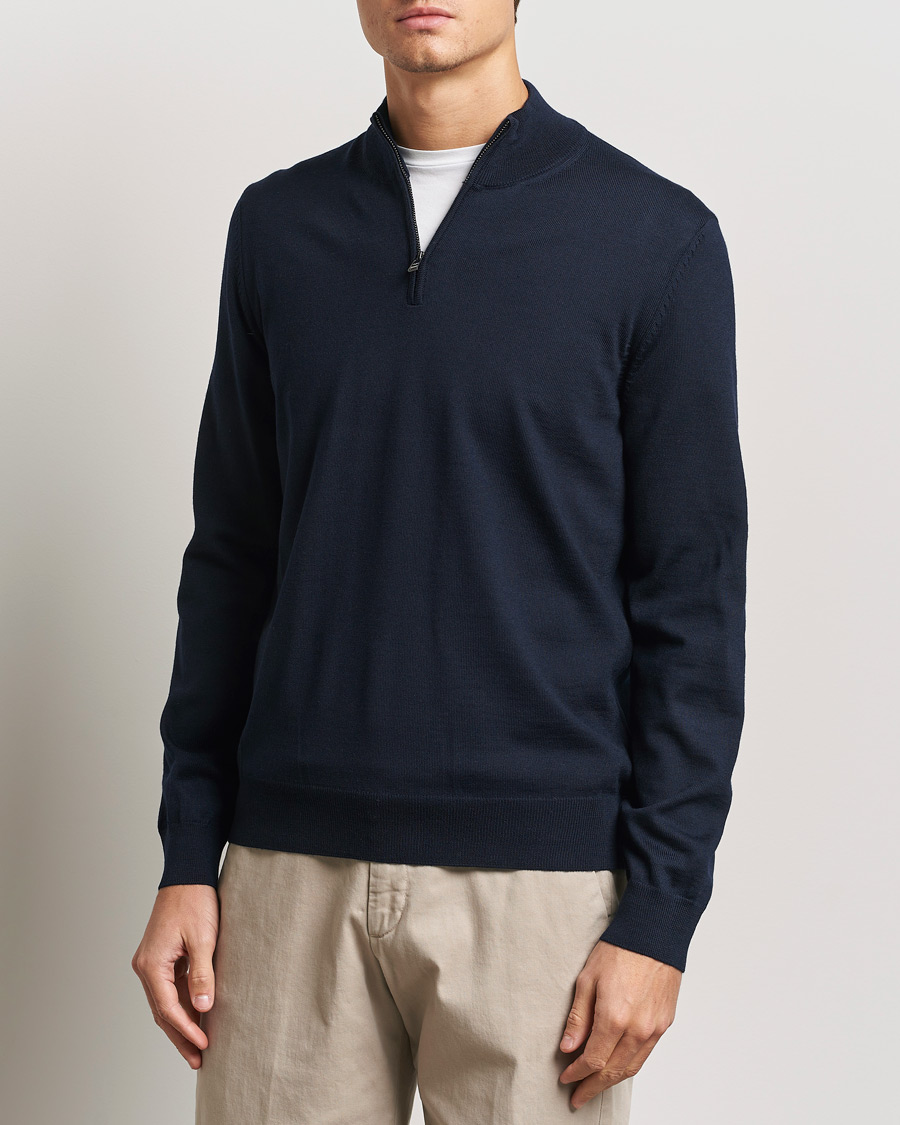 Heren | Truien | BOSS BLACK | Ebenji Merino Knitted Half Zip Dark Blue