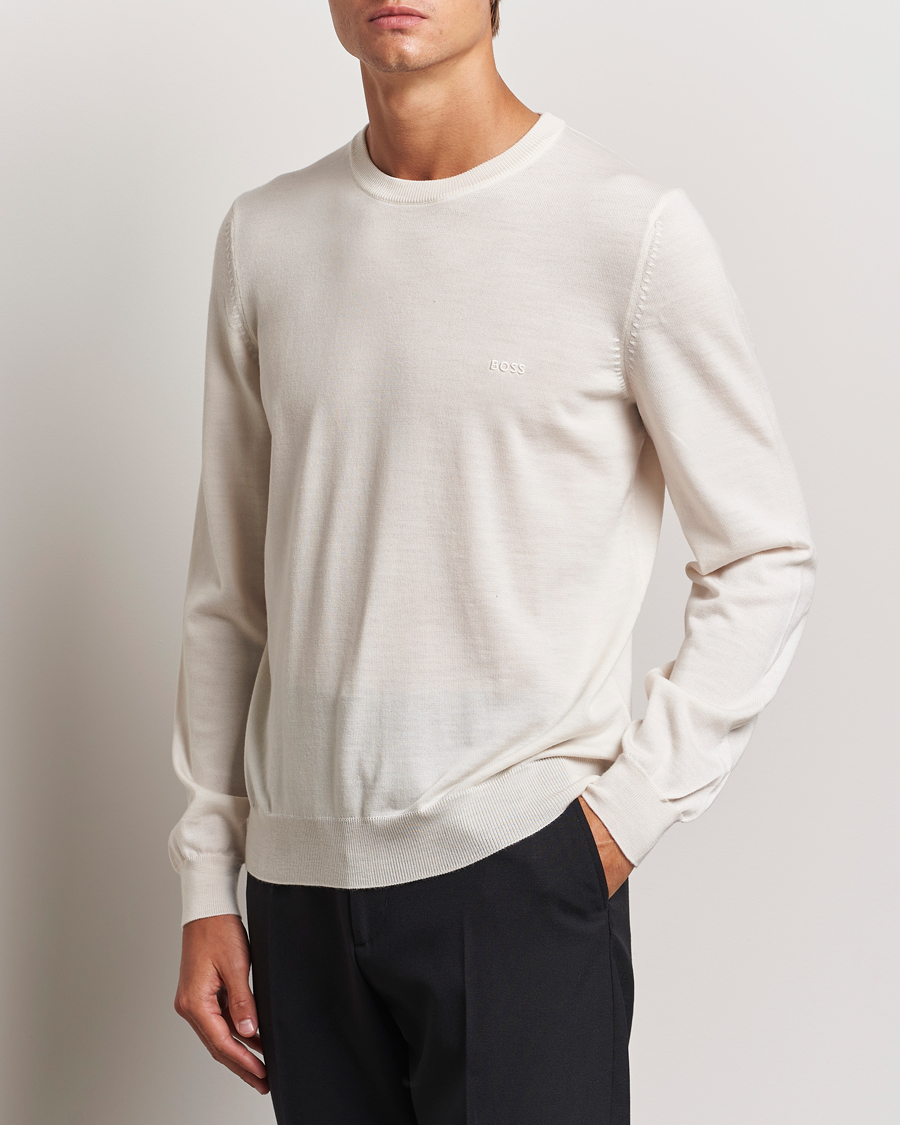Homme | Pulls Et Tricots | BOSS BLACK | Botto Merino Knitted Pullover Open White