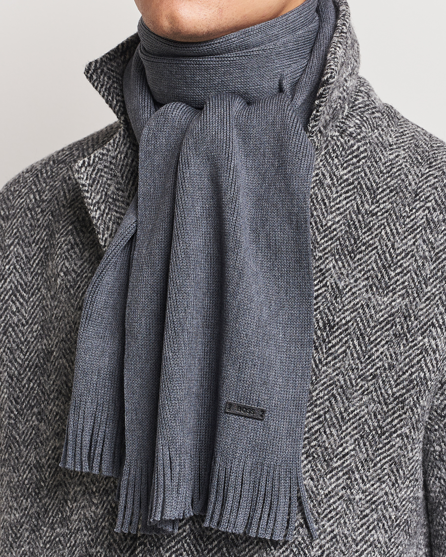 Homme | BOSS BLACK Albas Wool Scarf Medium Grey | BOSS BLACK | Albas Wool Scarf Medium Grey
