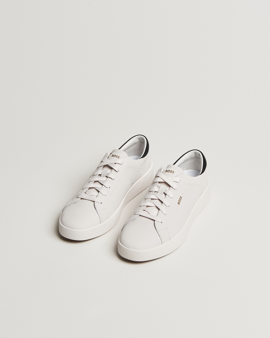 Heren | BOSS BLACK Belwar Leather Sneaker Open White | BOSS BLACK | Belwar Leather Sneaker Open White