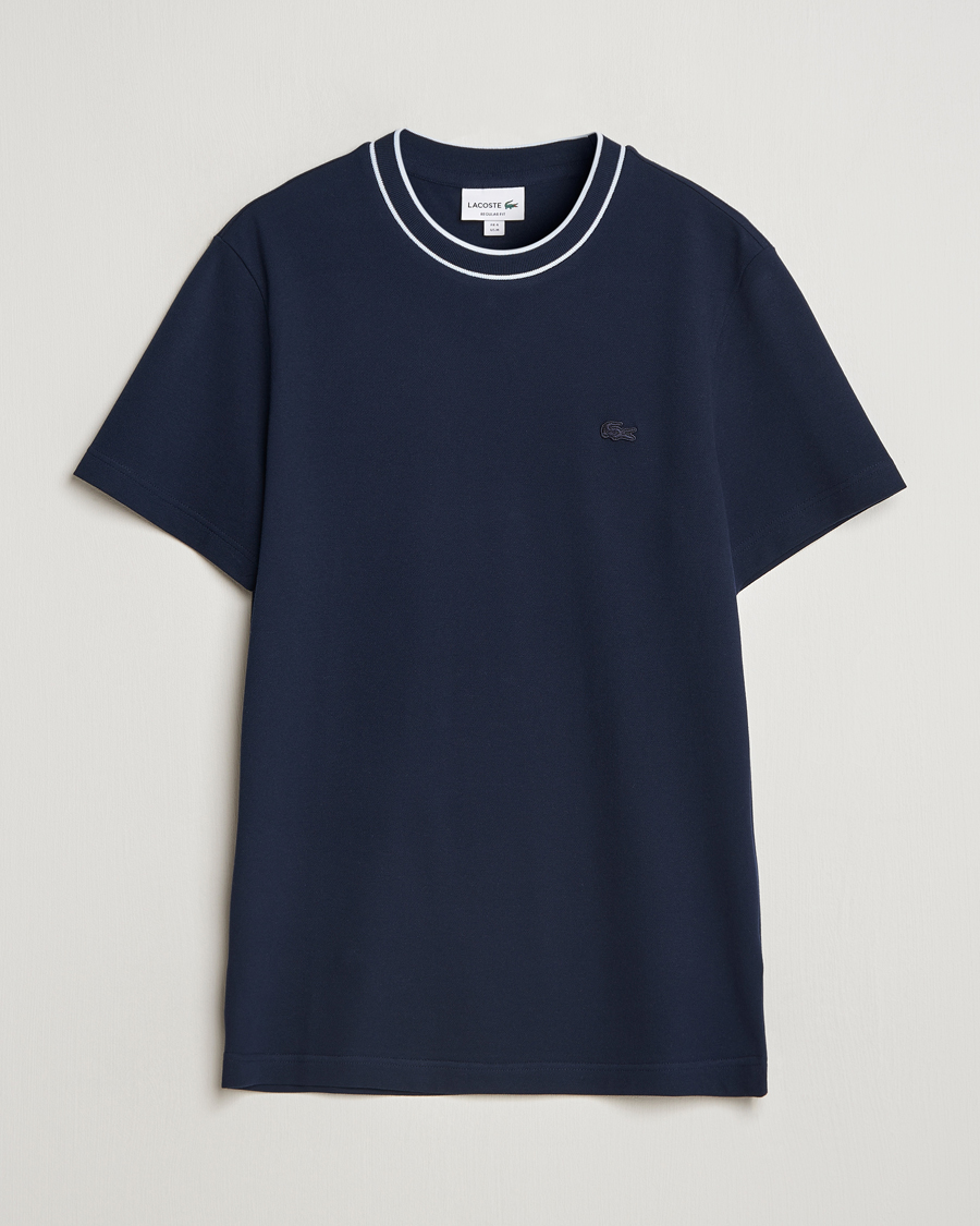Heren | T-shirts | Lacoste | Contrast Rib Piqué T-Shirt Navy Blue