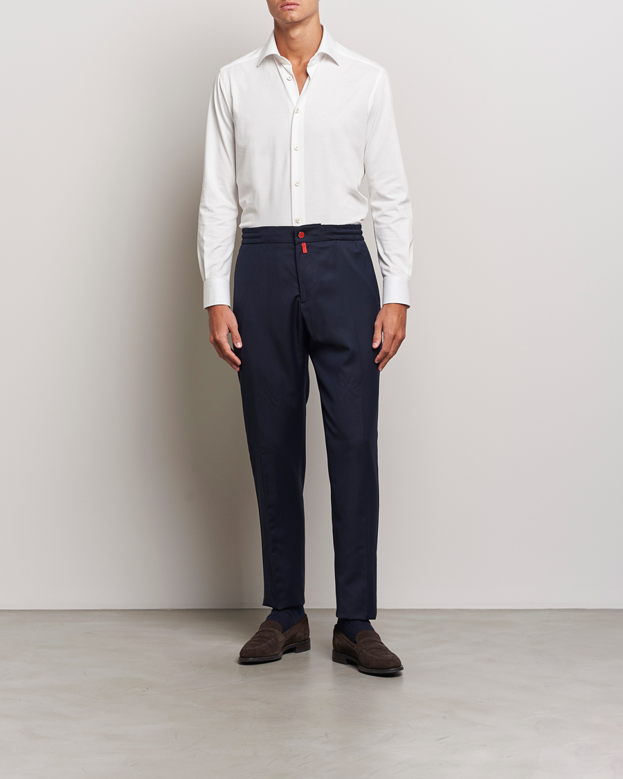 Heren | Broeken | Kiton | Wool Stretch Drawstring Trousers Navy