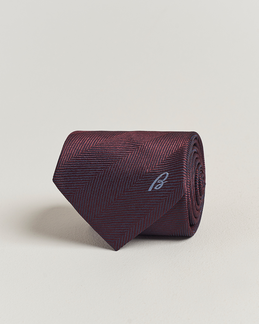 Homme | Brioni Herringbone Silk Tie Burgundy | Brioni | Herringbone Silk Tie Burgundy