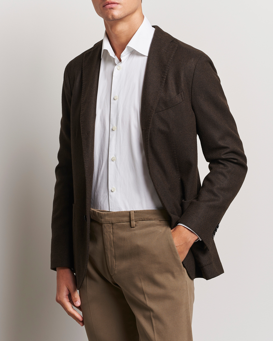 Homme | Blazers | Boglioli | K Jacket Wool Herringbone Blazer Dark Brown
