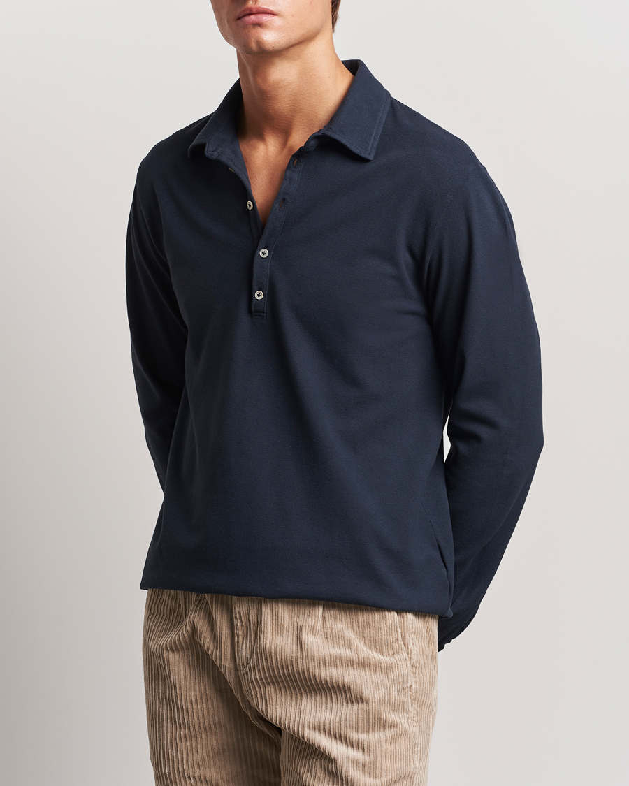 Homme | Pulls Et Tricots | Massimo Alba | Ischia Cotton/Cashmere Long Sleeve Polo Navy
