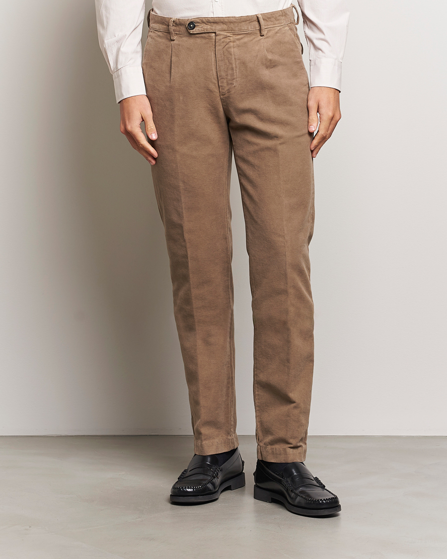 Heren | Broeken | Massimo Alba | Ionio Pleated Moleskine Trousers Brown