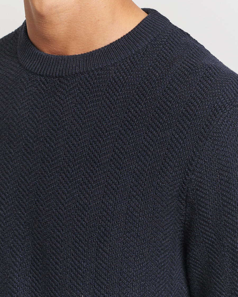 Heren | Truien | NN07 | Pete Cotton Knitted Crew Neck Navy Melange