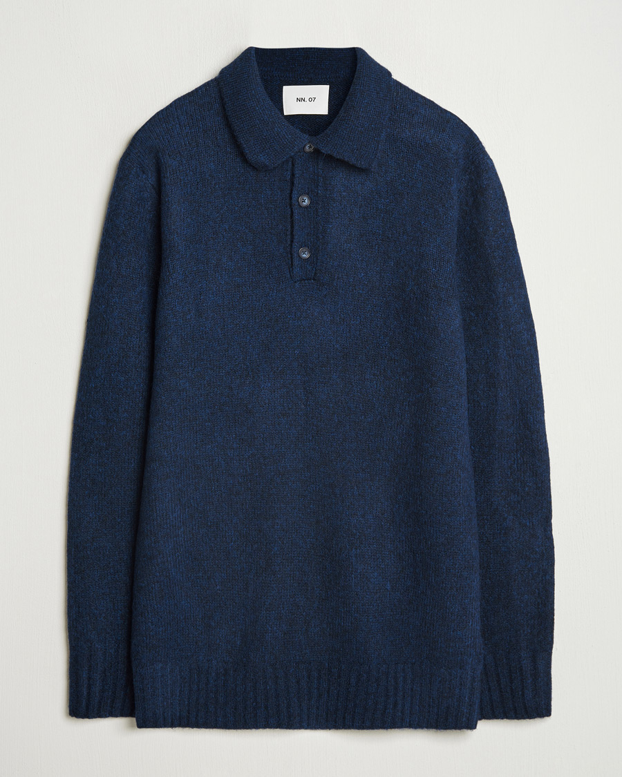 Heren | Truien | NN07 | Lee Brushed Wool Polo Navy Blue