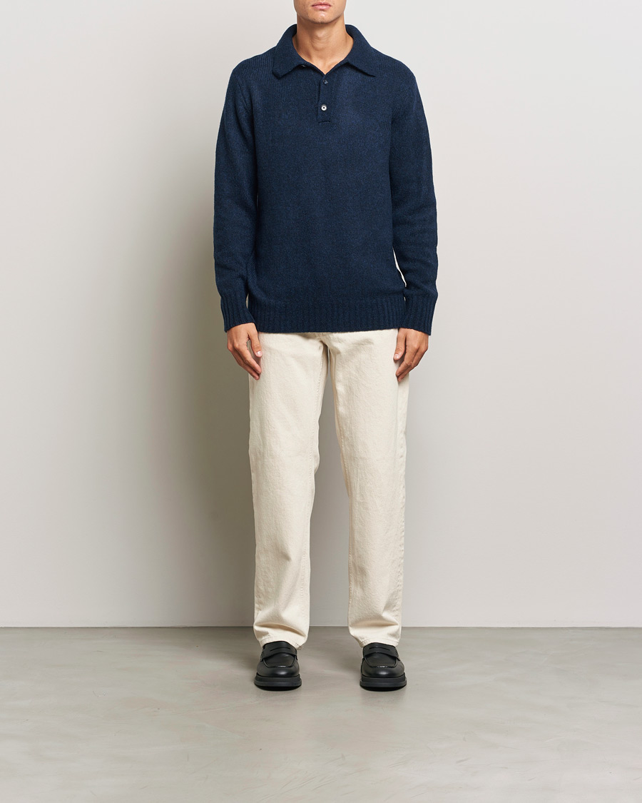 Heren | Truien | NN07 | Lee Brushed Wool Polo Navy Blue