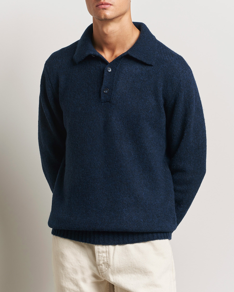 Heren | Truien | NN07 | Lee Brushed Wool Polo Navy Blue