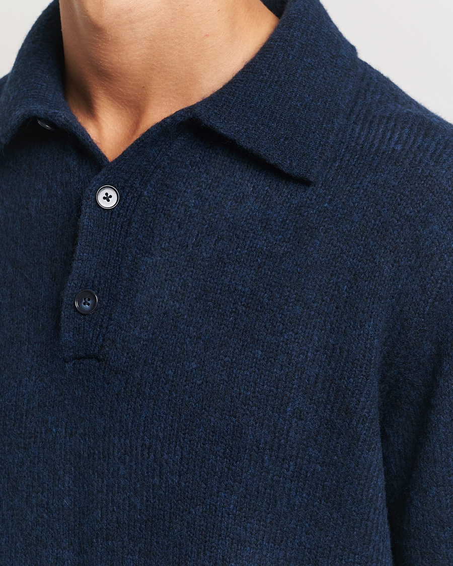 Heren | Truien | NN07 | Lee Brushed Wool Polo Navy Blue