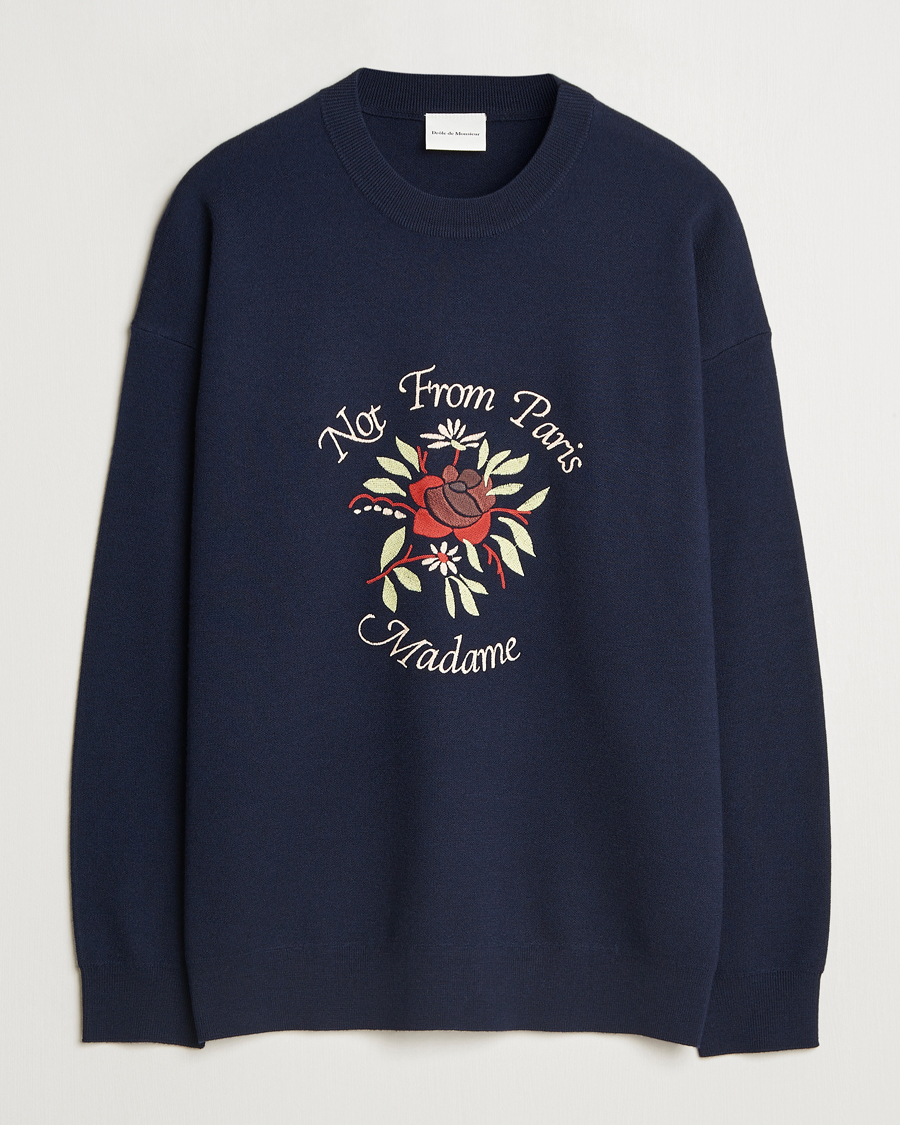 Homme | Pulls Et Tricots | Drôle de Monsieur | Flower Slogan Pullover Dark Navy