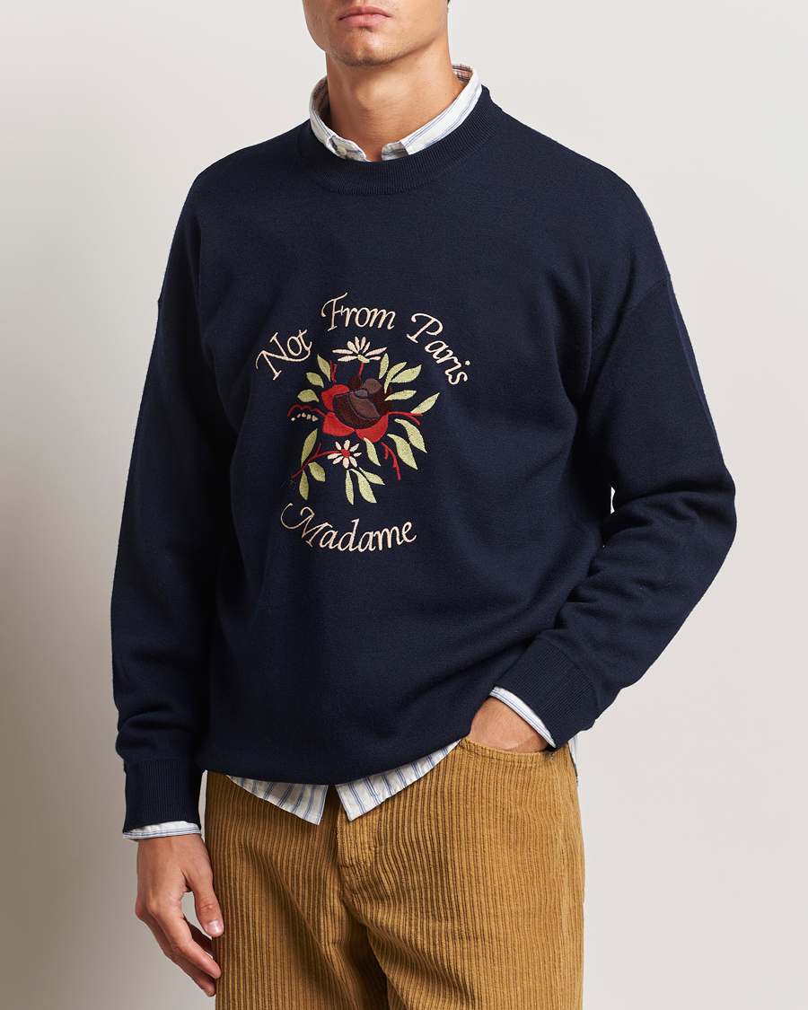 Homme | Pulls Et Tricots | Drôle de Monsieur | Flower Slogan Pullover Dark Navy