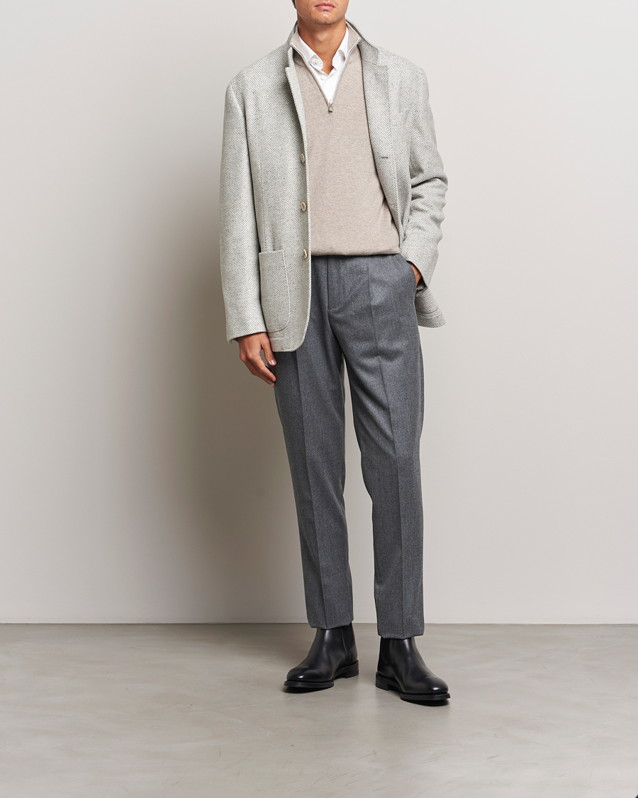 Homme | Pantalons | Brunello Cucinelli | Slim Fit Pleated Flannel Trousers Grey Melange