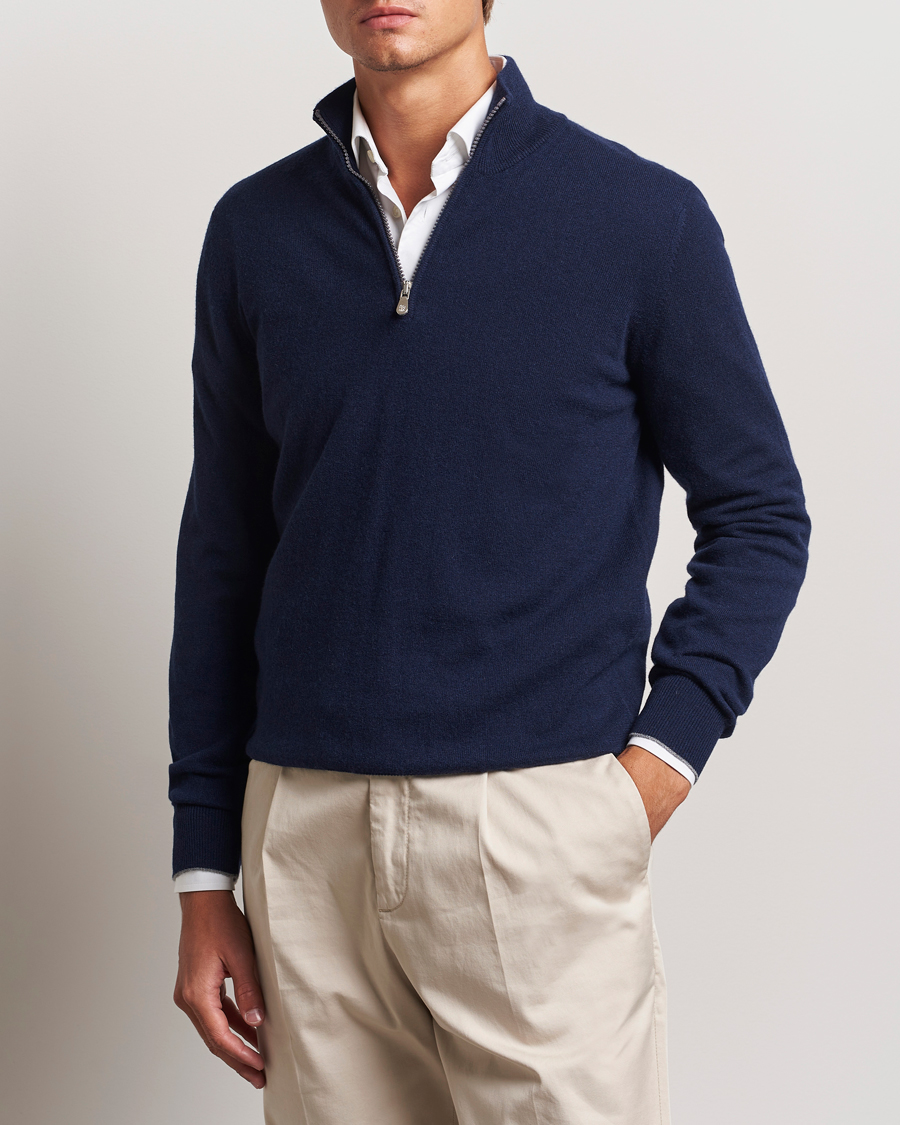 Heren | Truien | Brunello Cucinelli | 2 Ply Cashmere Half Zip Navy