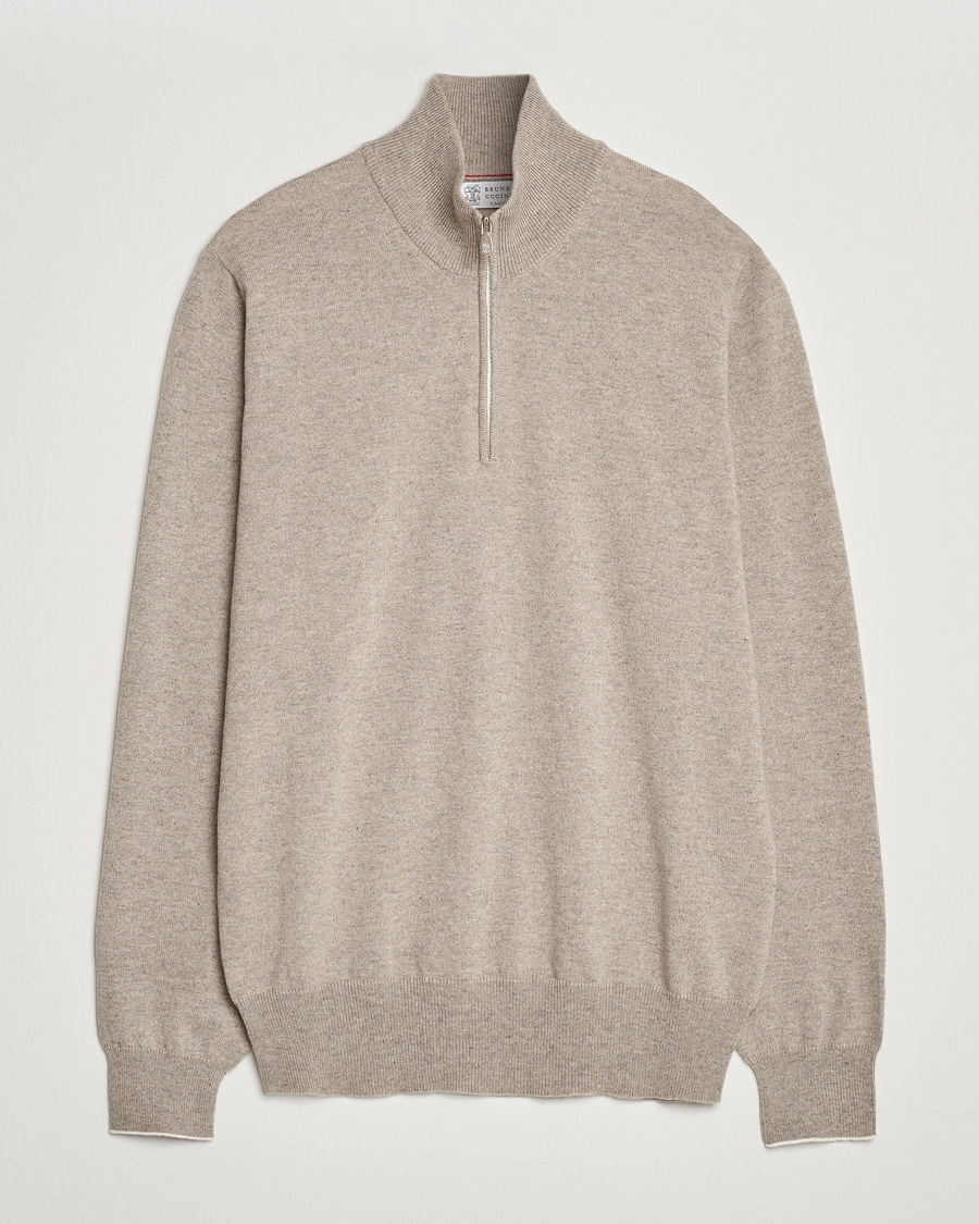Heren | Truien | Brunello Cucinelli | 2 Ply Cashmere Half Zip Beige