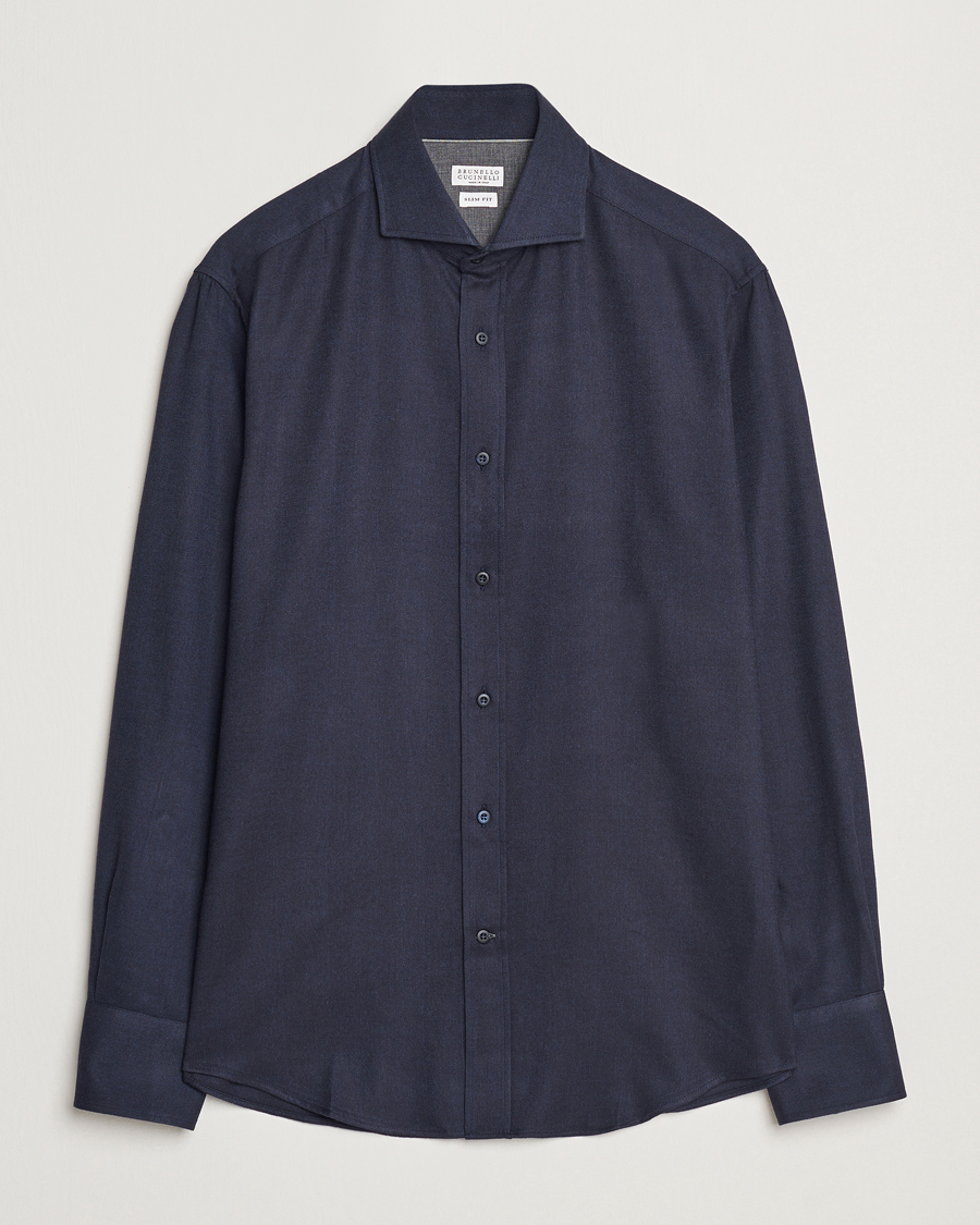 Heren | Overhemden | Brunello Cucinelli | Slim Fit Flannel Shirt Navy