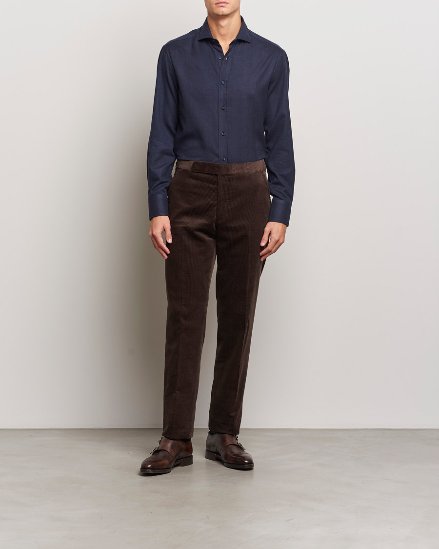 Heren | Overhemden | Brunello Cucinelli | Slim Fit Flannel Shirt Navy