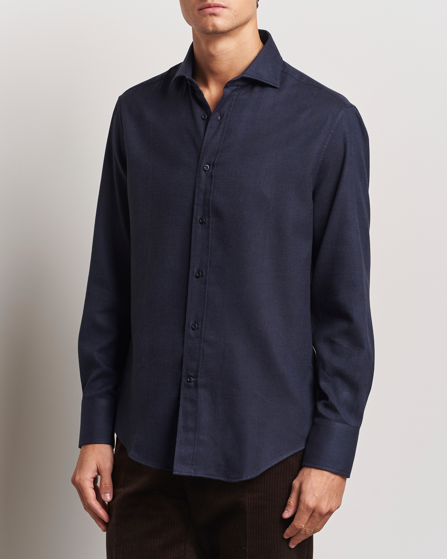 Heren | Overhemden | Brunello Cucinelli | Slim Fit Flannel Shirt Navy