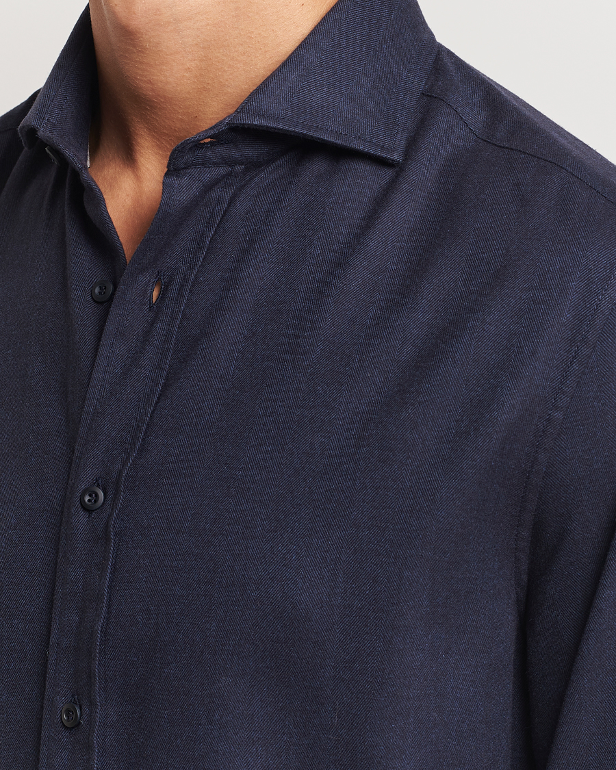 Heren | Overhemden | Brunello Cucinelli | Slim Fit Flannel Shirt Navy
