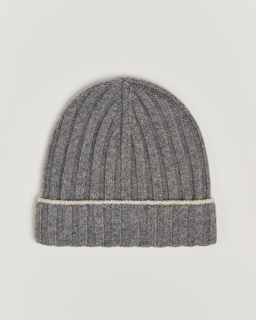 Heren | Brunello Cucinelli Cashmere Contrast Beanie Grey Melange | Brunello Cucinelli | Cashmere Contrast Beanie Grey Melange