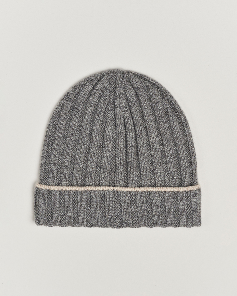Heren | Brunello Cucinelli Cashmere Contrast Beanie Grey Melange | Brunello Cucinelli | Cashmere Contrast Beanie Grey Melange