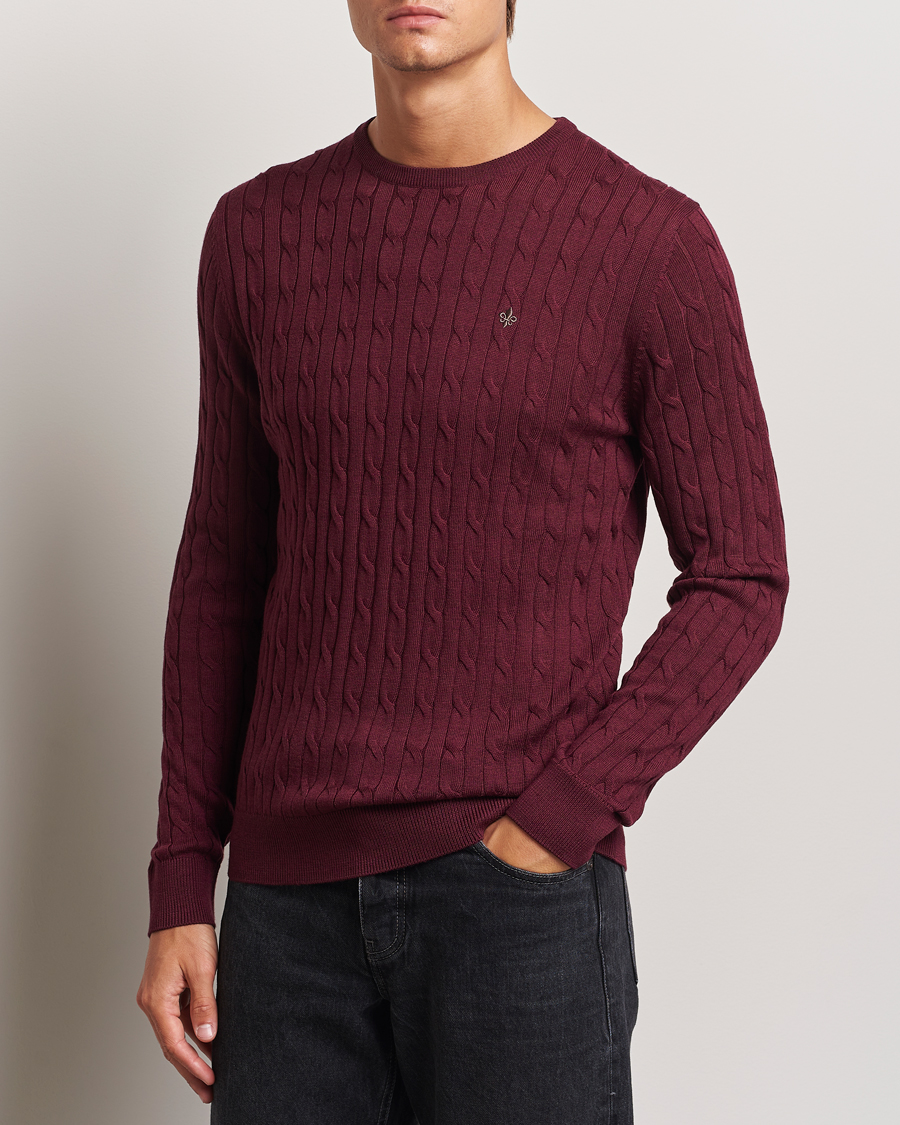 Homme | Pulls Et Tricots | Morris | Merino Cable O-Neck Wine Red