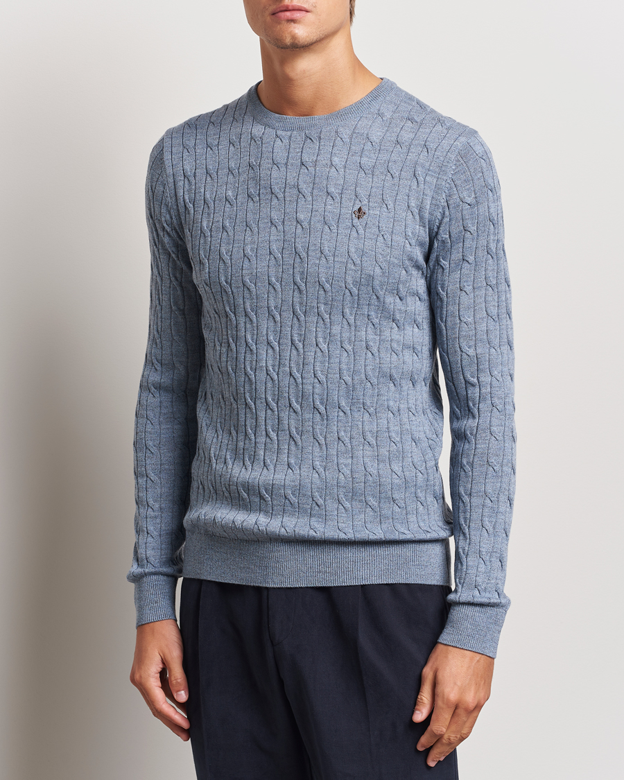Homme | Pulls Et Tricots | Morris | Merino Cable O-Neck Light Blue