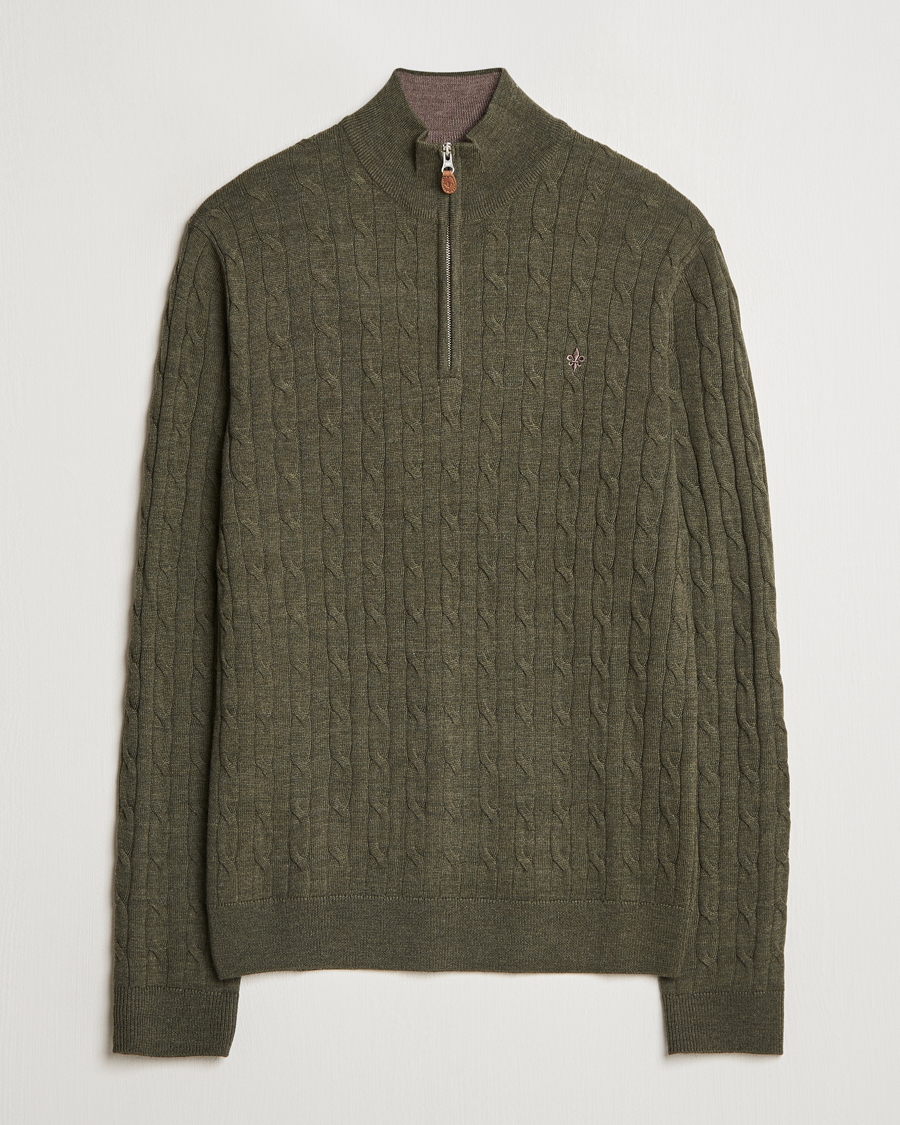 Heren | Truien | Morris | Merino Cable Half Zip Olive