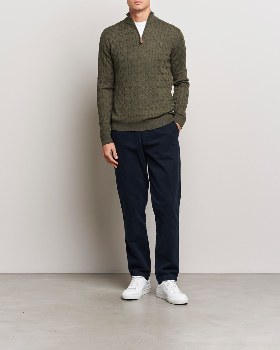 Heren | Truien | Morris | Merino Cable Half Zip Olive
