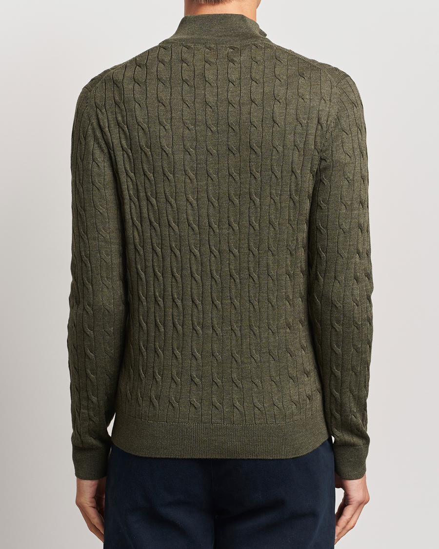 Heren | Truien | Morris | Merino Cable Half Zip Olive