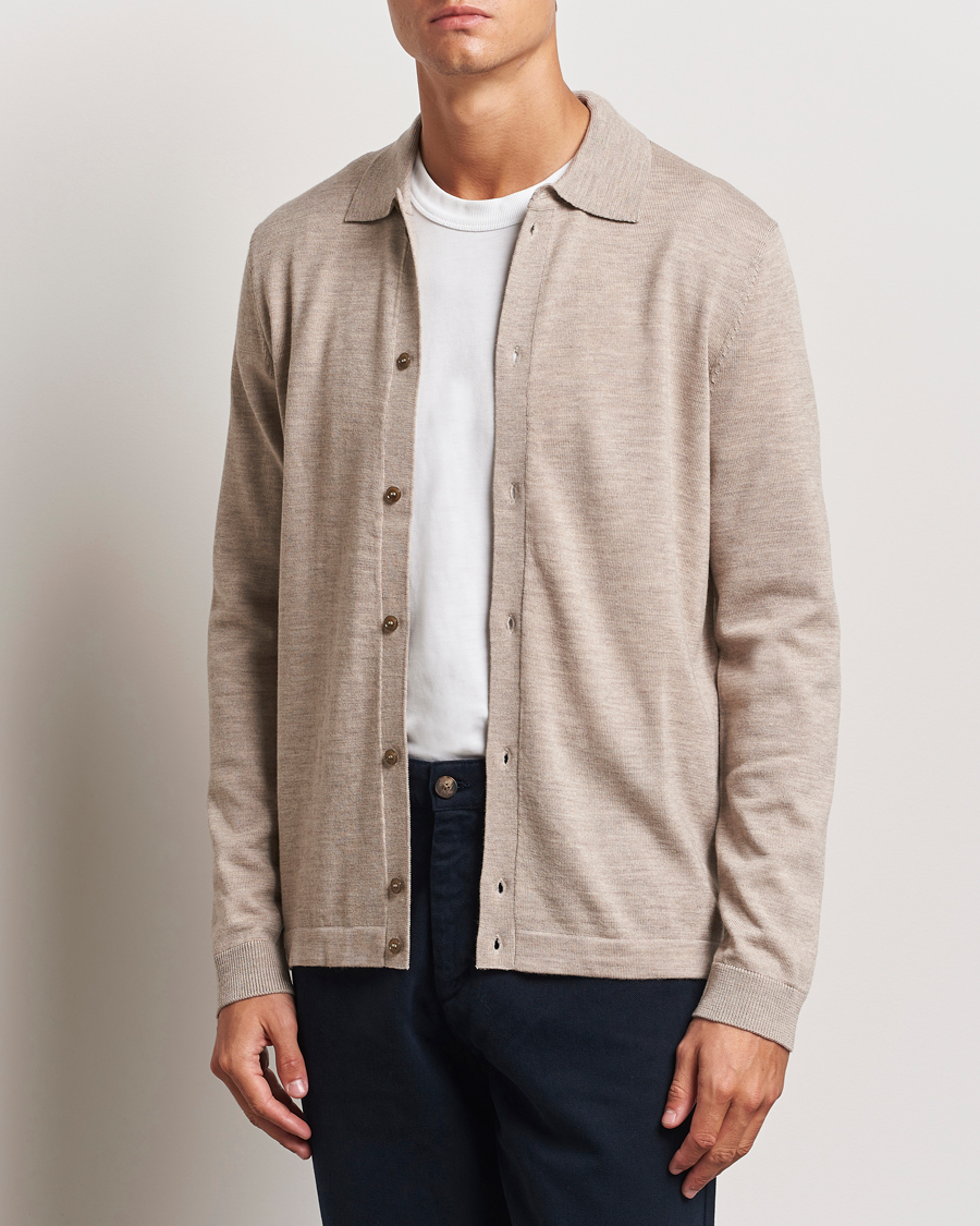 Heren | Truien | Morris | Merino Knitted Shirt Khaki